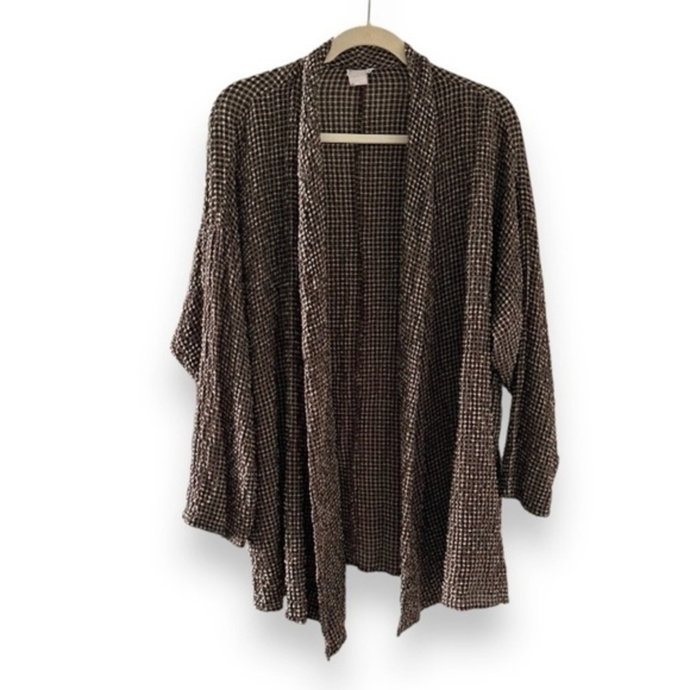 Vintage Match Point Brown Checkered Open Front Oversized Cardigan Women’s OSFM‎